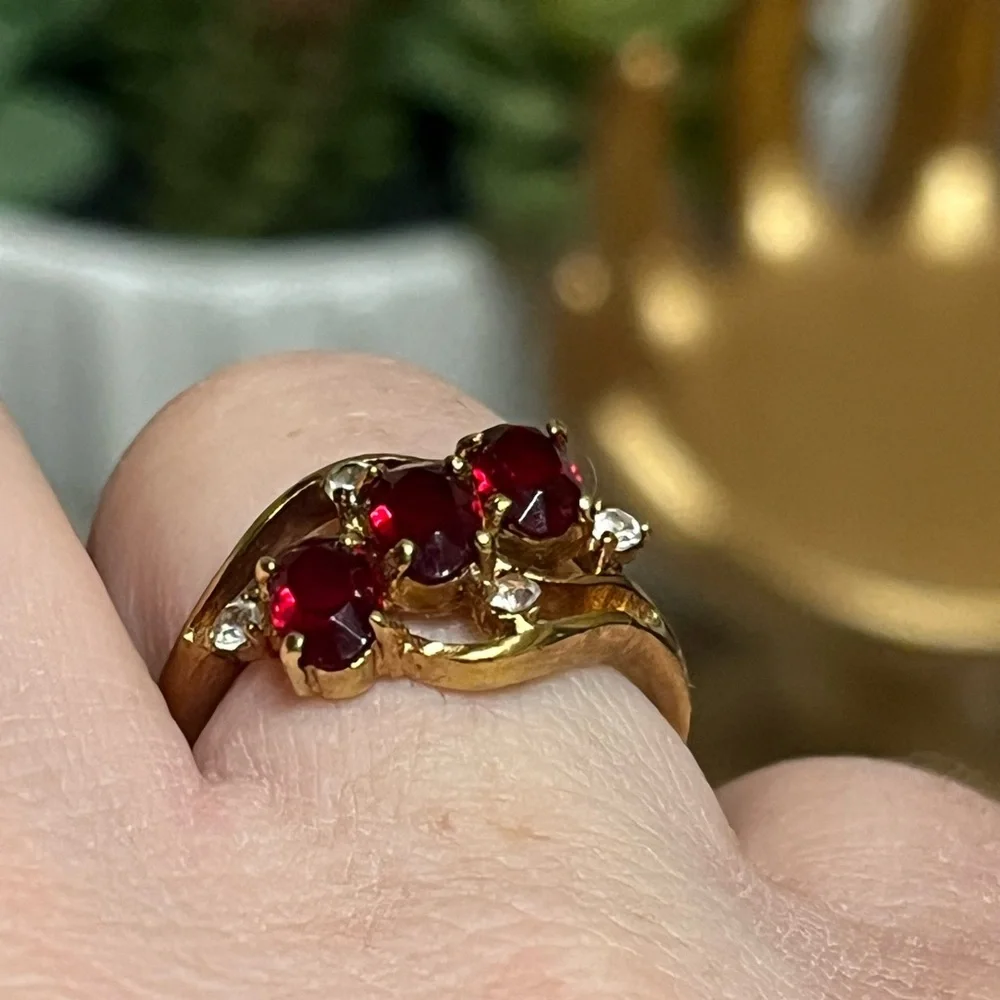 Triple Red Ruby Cocktail Ring